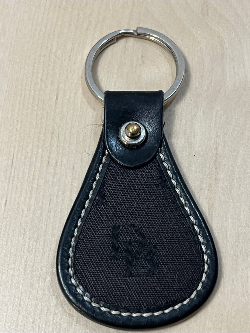 Dooney & Bourke Vintage Signature DB Brown Canvas & Black Leather Key Ring